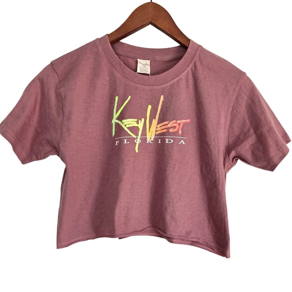 NWT Dreamsicles Key West FL Cropped Mauve Graphic Tee Neon 90s Y2K Beach Size XS